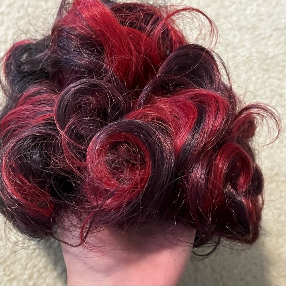 Red and Black Curly Hair Short Wig